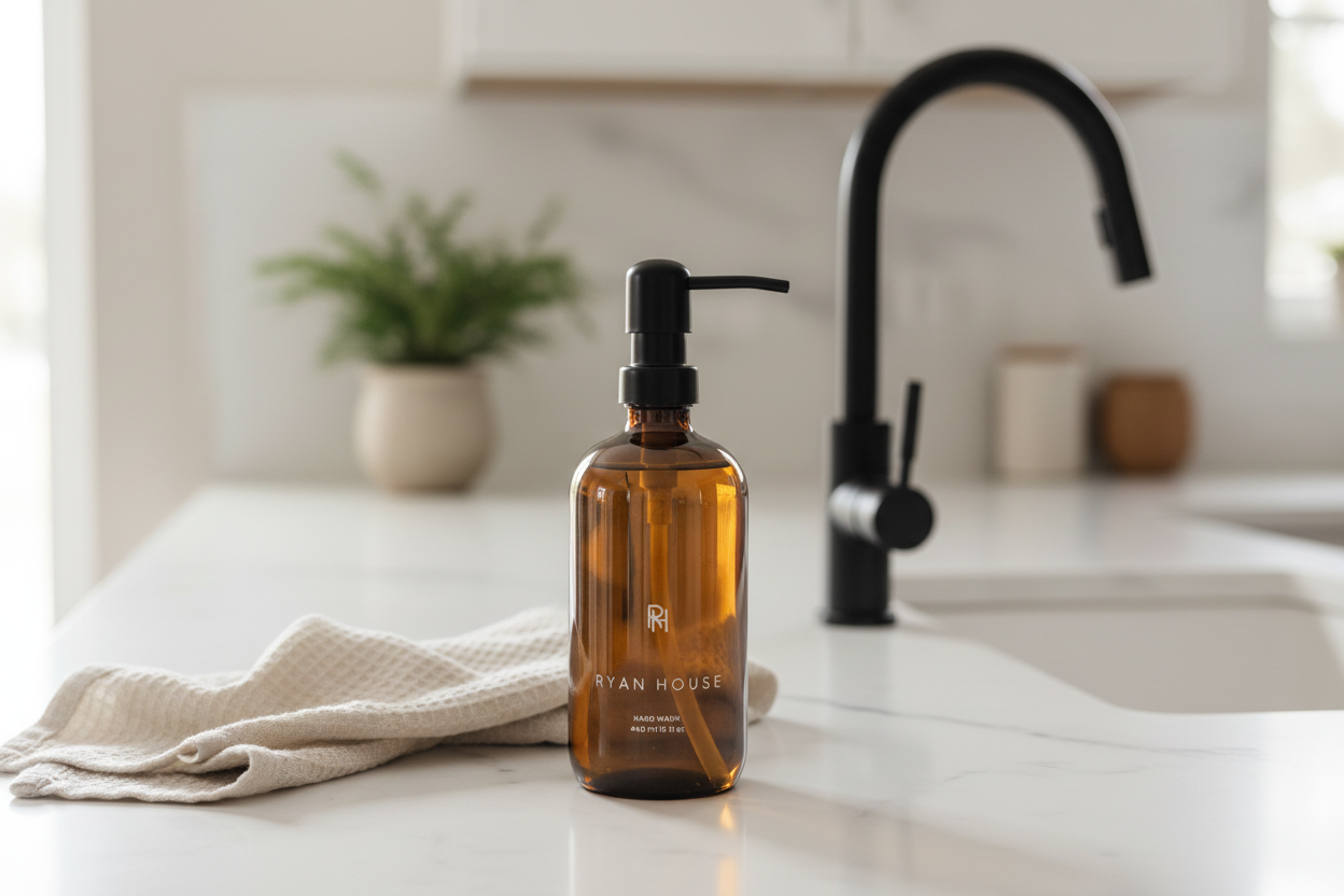 Bath and Body Care - Hand Soap Next to Faucet