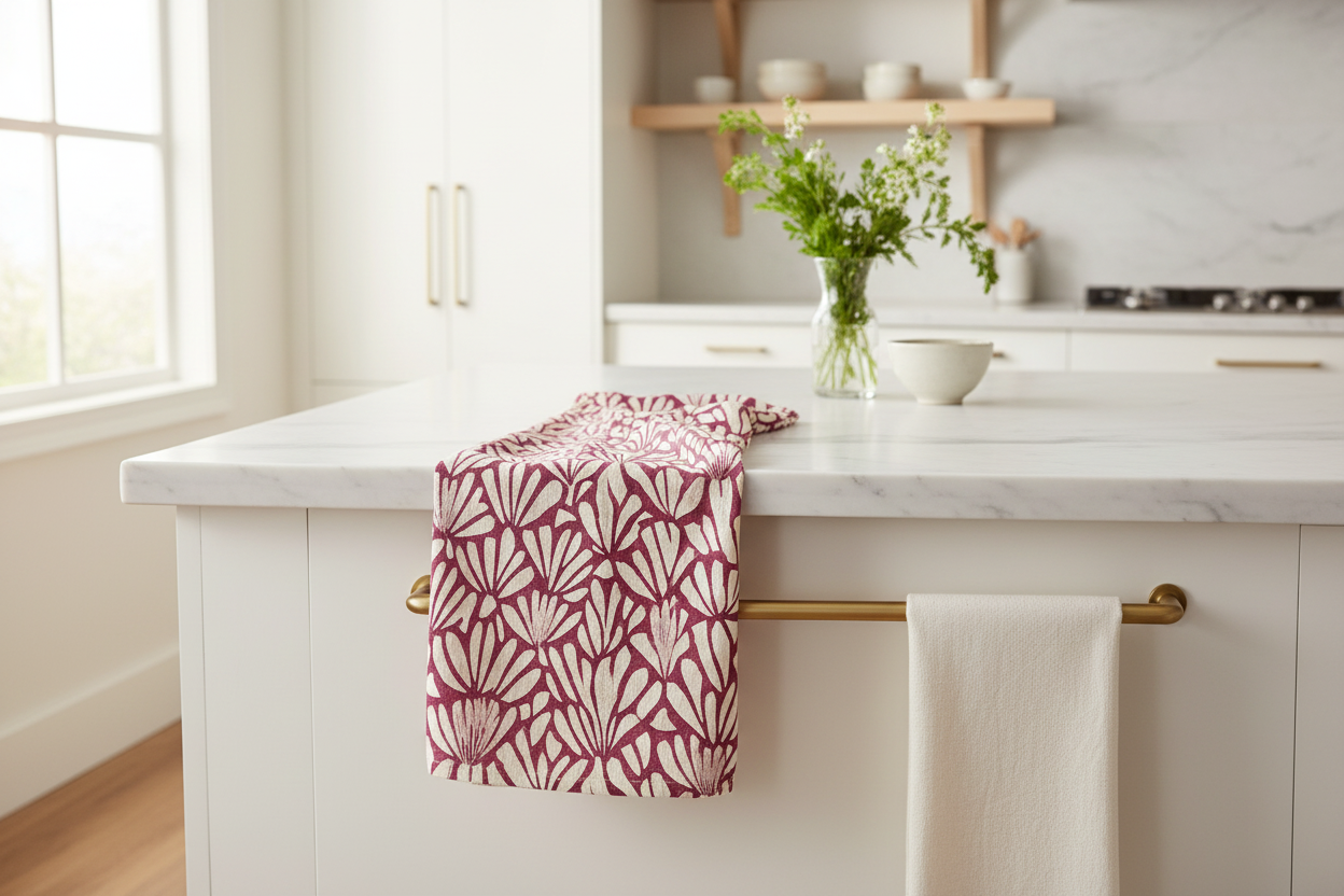 Beautiful kitchen featuring organic tea towel